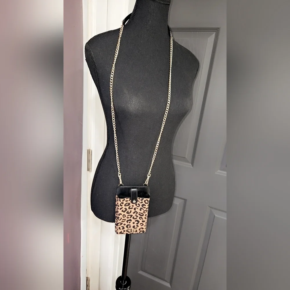 Kate Spade Black and Tan Leopard Print Phone Crossbody